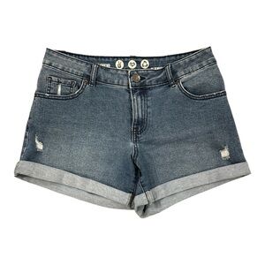 Rewash Women's Girlfriend Mid Rise Shorts Cuffed 4" Inseam Distressed Denim Sz 3